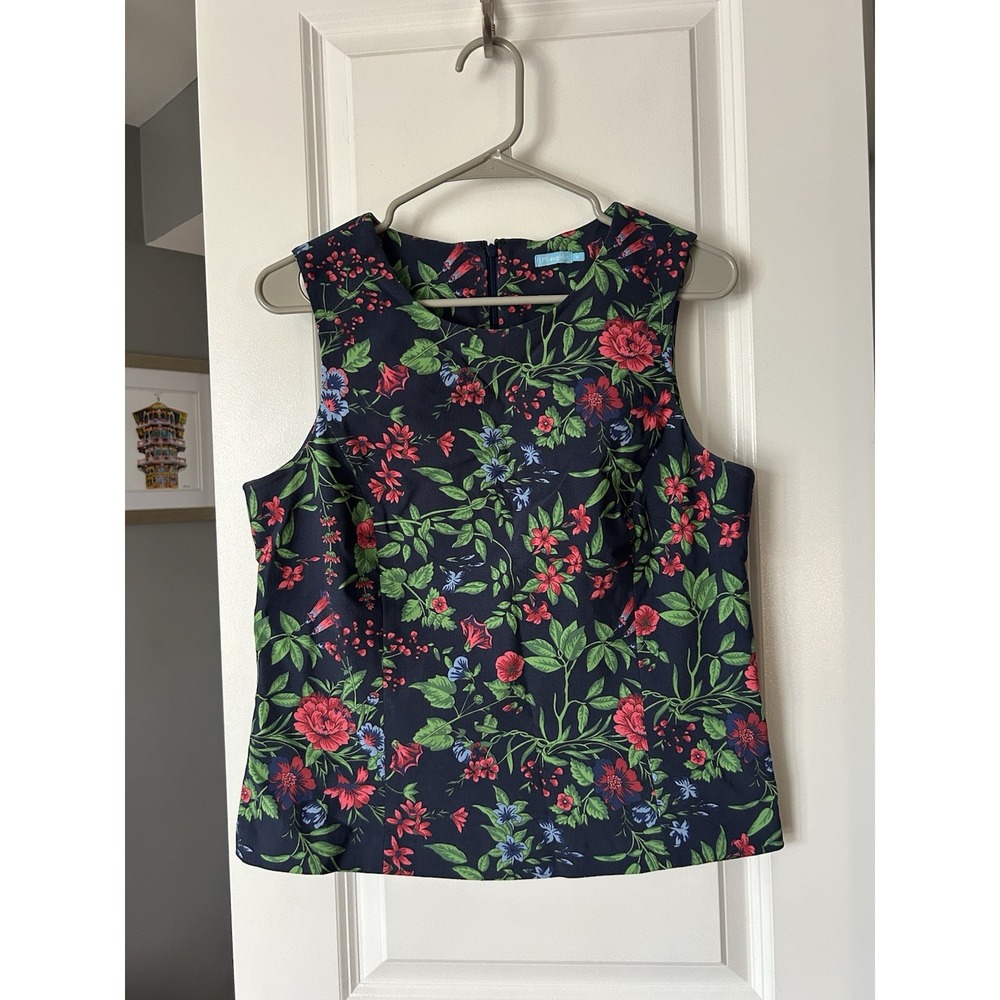 J. McLaughlin Amelia Navy Multicolor Floral Stretch Sleeveless Top Size 10